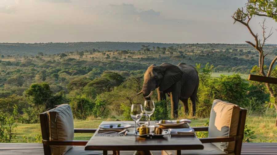 Elefant zieht durch die weite afrikanische Savanne im goldenen Abendlicht — individuell geplante Afrika-Reise